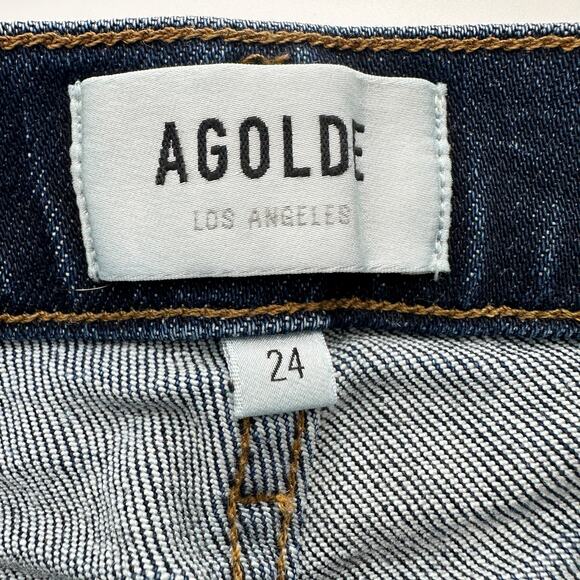 AGOLDE Nico High Rise Slim Fit Jeans Raw Hem in Vox Indigo Dark Wash Size 24 - Picture 7 of 9